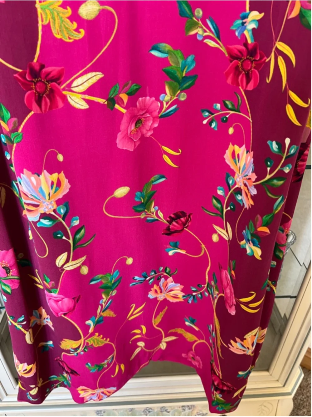 NWT LA FUORI Fuchsia Pink Floral Silk Kaftan M